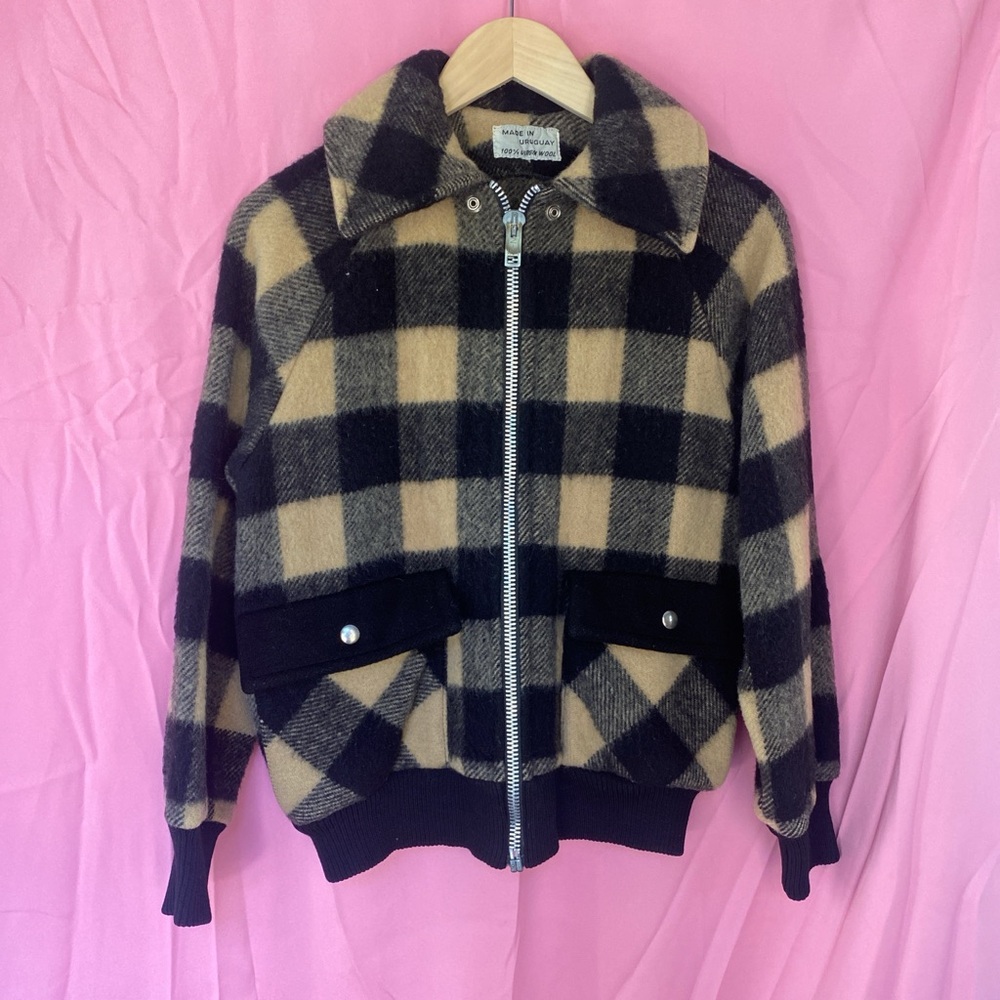 Vintage virgin wool plaid bomber jacket - Picture 1 of 6